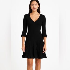Rebecca Taylor Knit Fit & Flare Dress Size Small Pleated Skirt Ruffle Cuff Hem